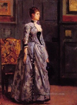  azul Pintura al %C3%B3leo - Retrato de una mujer vestida de azul, dama del pintor belga Alfred Stevens